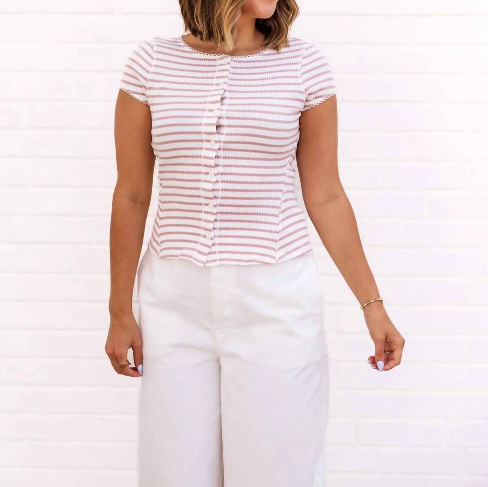 NEW FREE PEOPLE most wanted striped cardi top in mauve/ivory